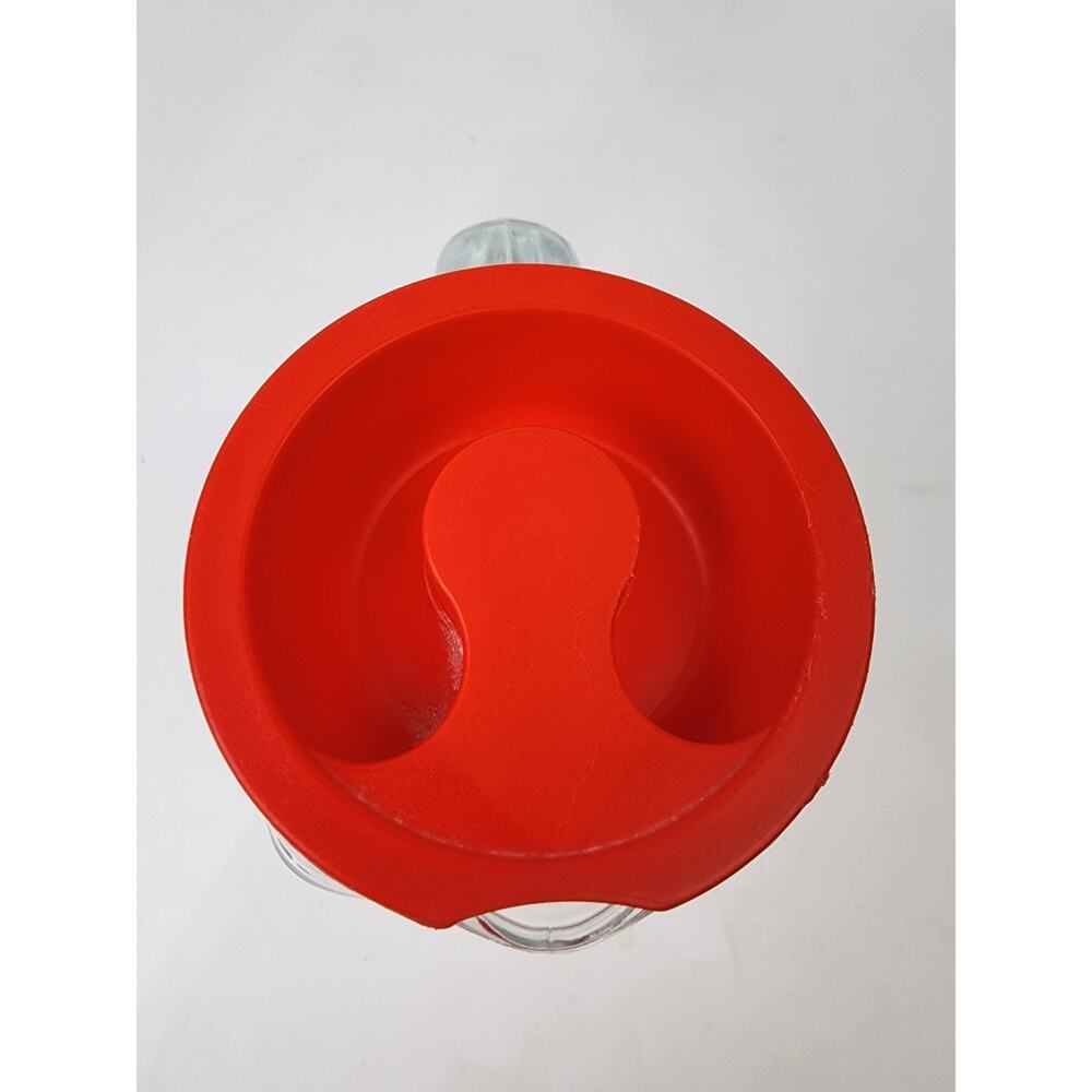 Covetro Ribbed Glass 9" Refrigerator Juice Water 40oz Pitcher w/Handle Red Lid - Picture 2 of 9
